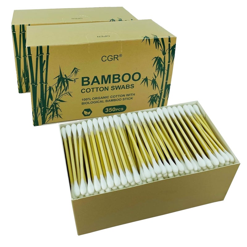 CGR 1050pcs Organic cotton Swabs, 100% Cotton Double-Tipped, Bamboo Sticks(compostable), Travel Pack(3 Pack of 350 Swabs Total) - Image 1
